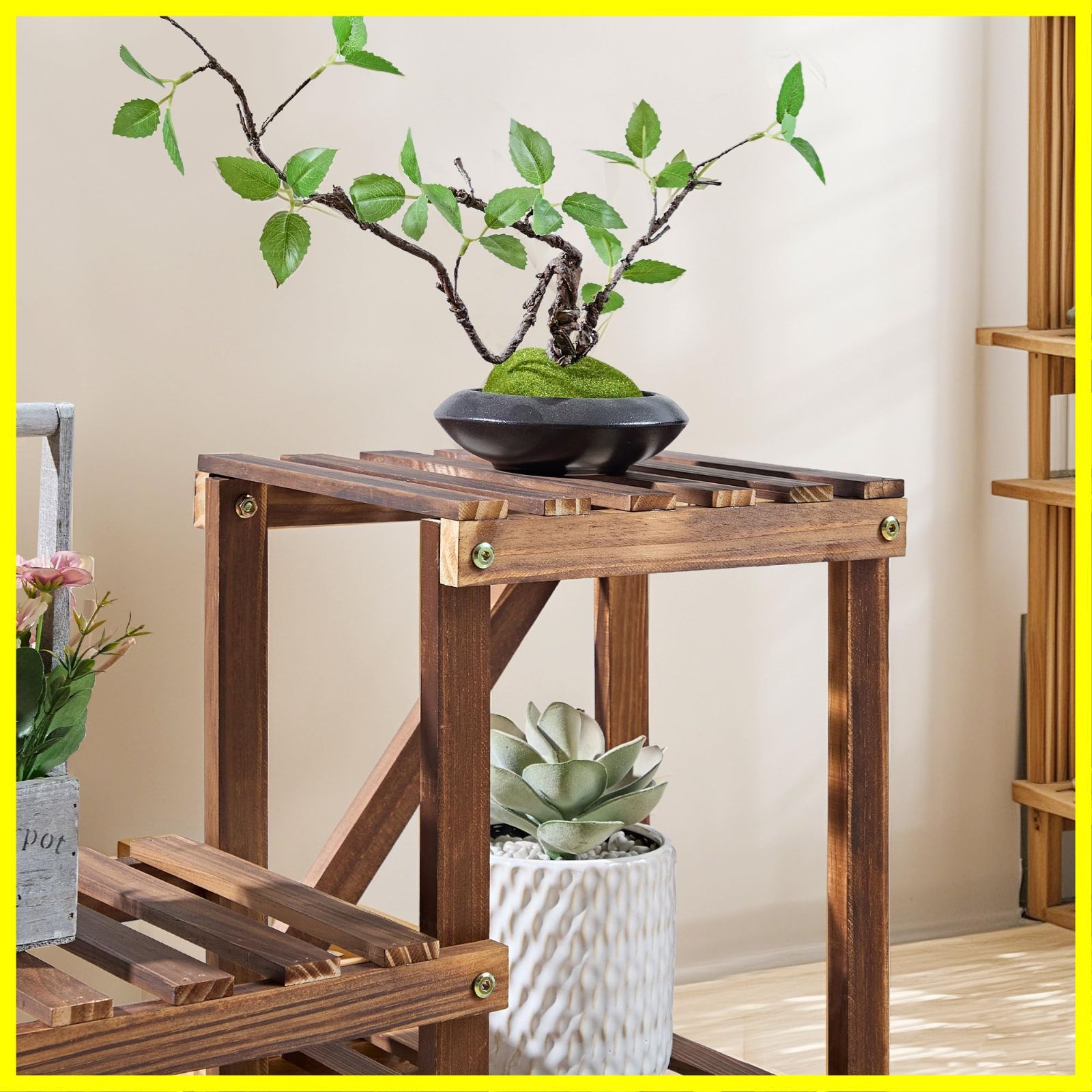 新品・未使用】プランタースタンド 幅65cm 木製 鉢置き台 鉢スタンド