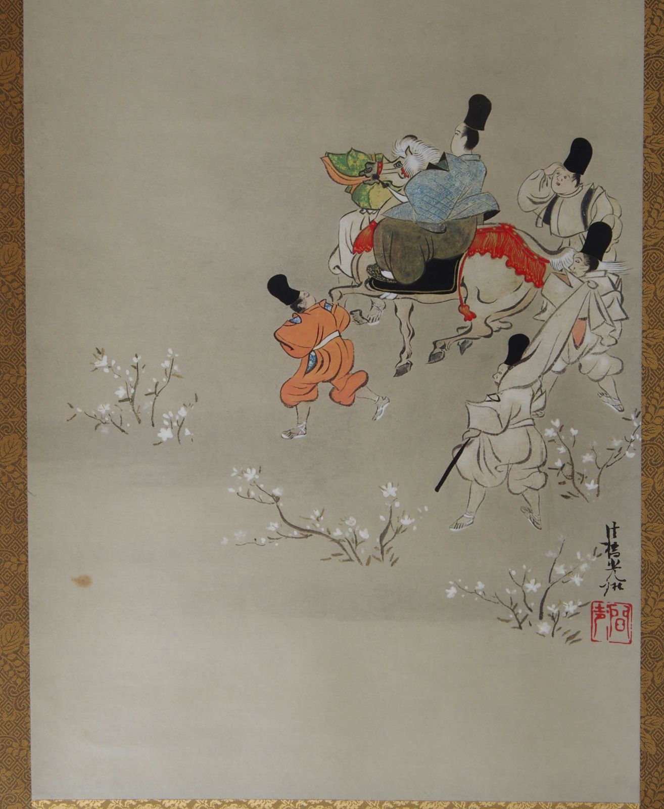 掛け軸 尾形光琳 業平東下り図 紙本 名品 複製 希少 軸装 茶道具 掛軸 です 複製 工芸 掛軸 【 尾形光琳 業平東下り図 】 紙本 共箱 伊勢物語