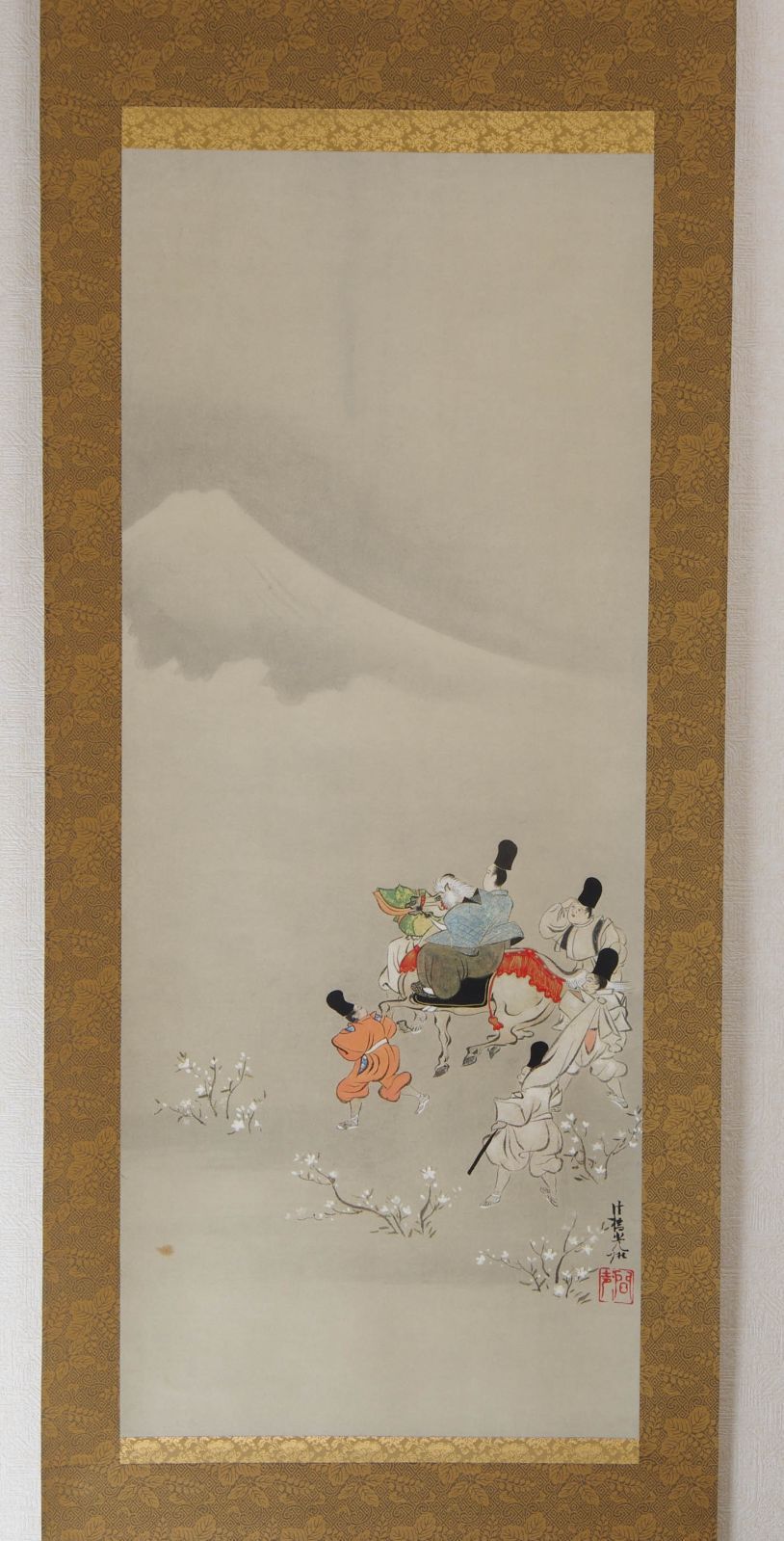 複製 工芸 掛軸 【 尾形光琳 業平東下り図 】 紙本 共箱 伊勢物語
