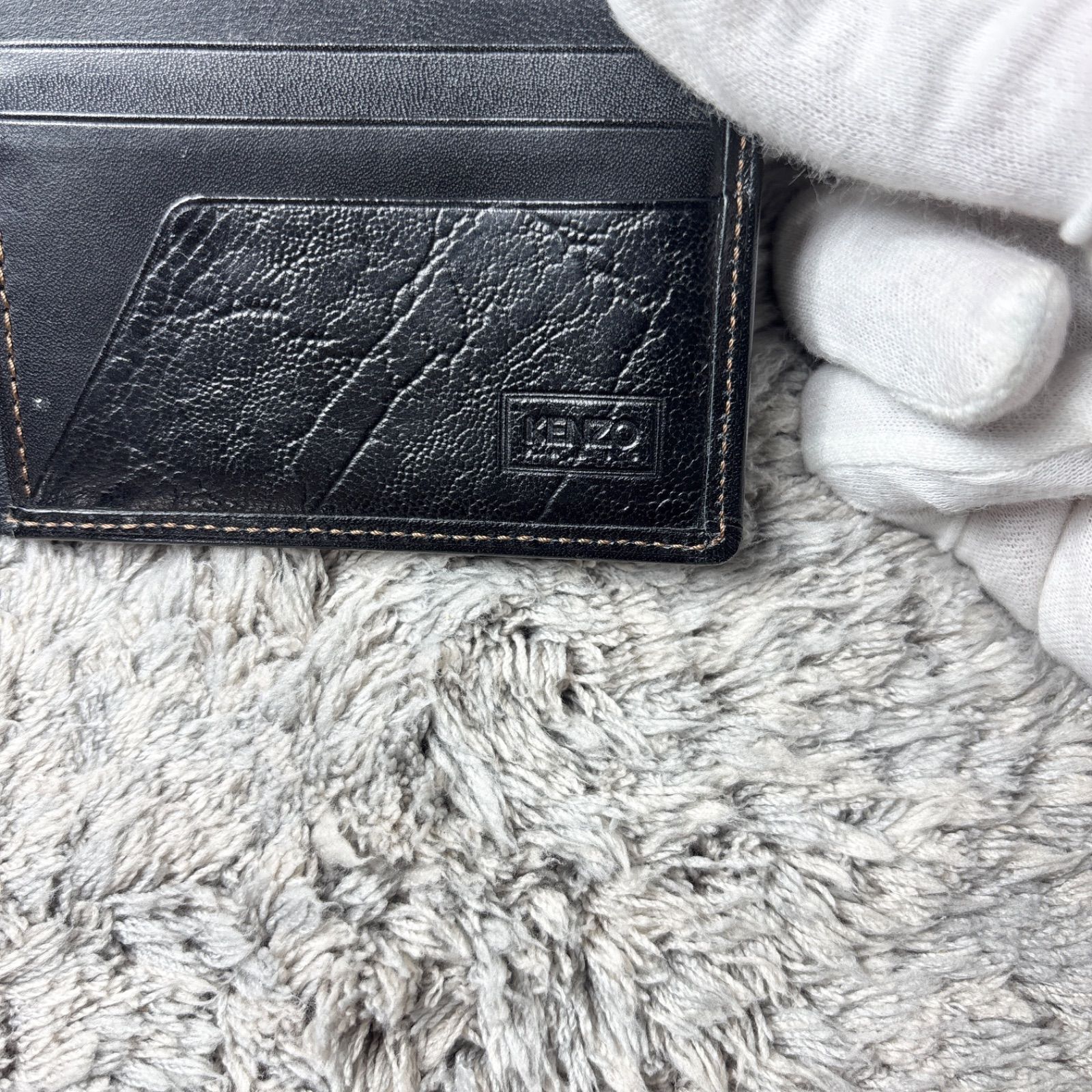 KENZO ケンゾー 二つ折り財布 筆記体ロゴ レザー 黒 - メルカリ