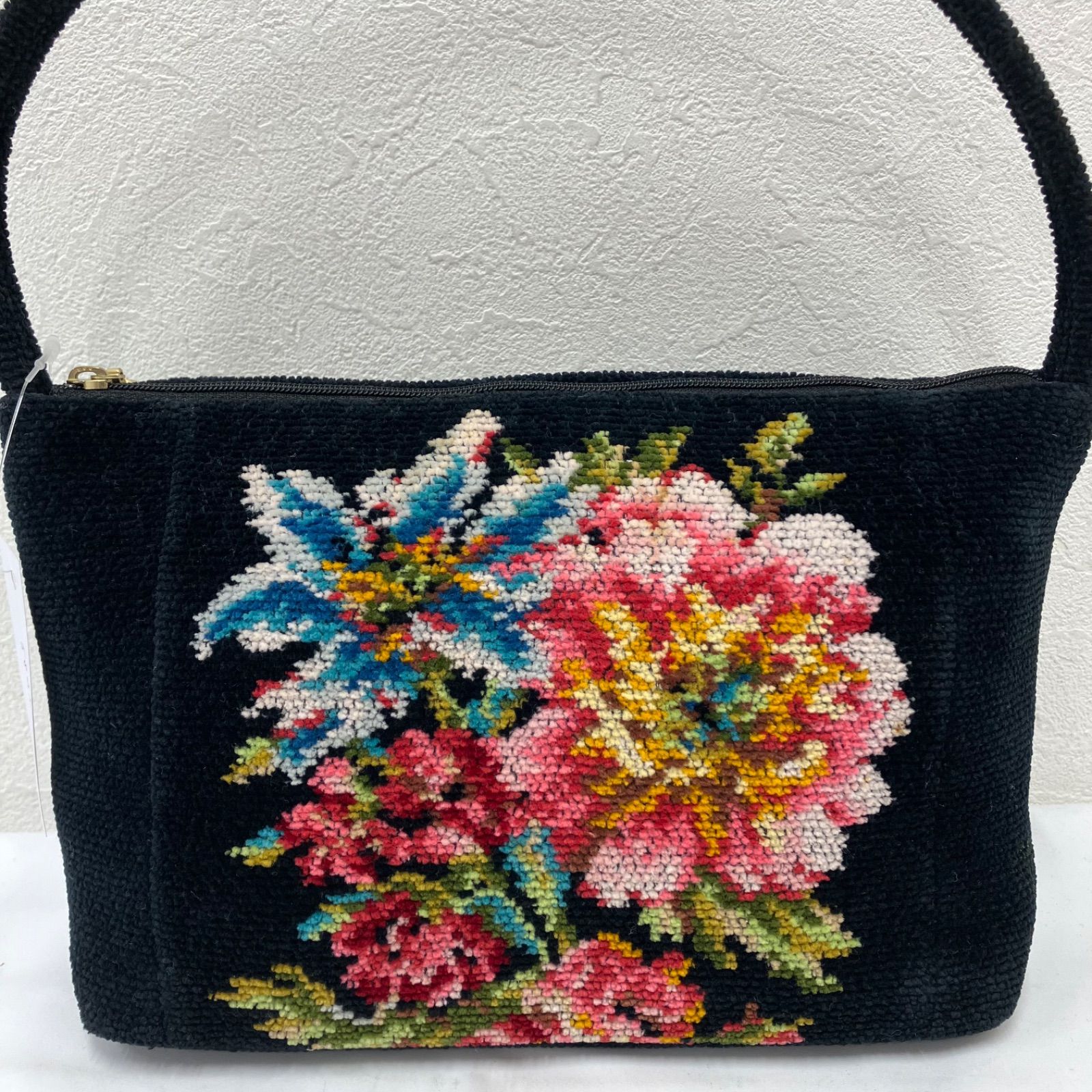 フェイラー ショルダーバッグ 黒×ピンク×マルチ 花柄 パイル FEILER