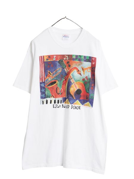 00s ジャズ アート イラスト プリント 半袖 Tシャツ メンズ L / オールド 音楽 グラフィック ヘビーウェイト コットン ゆったり カットソー