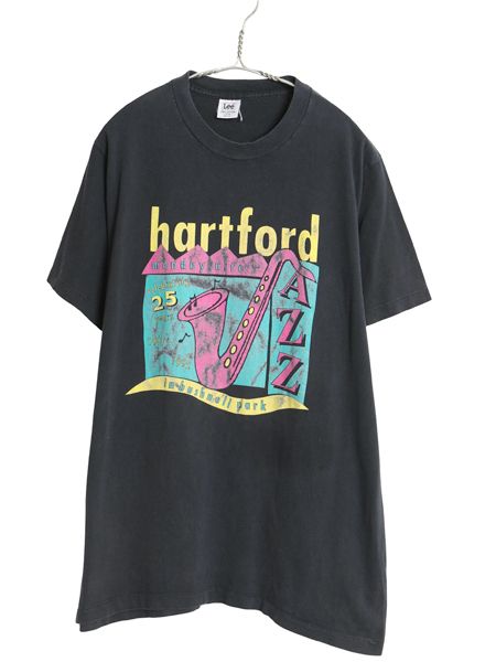 90s USA製 ジャズ 両面 アート イラスト プリント Tシャツ メンズ L 古着 オールド 音物 グラフィック シングルステッチ ヘビーウェイト 黒