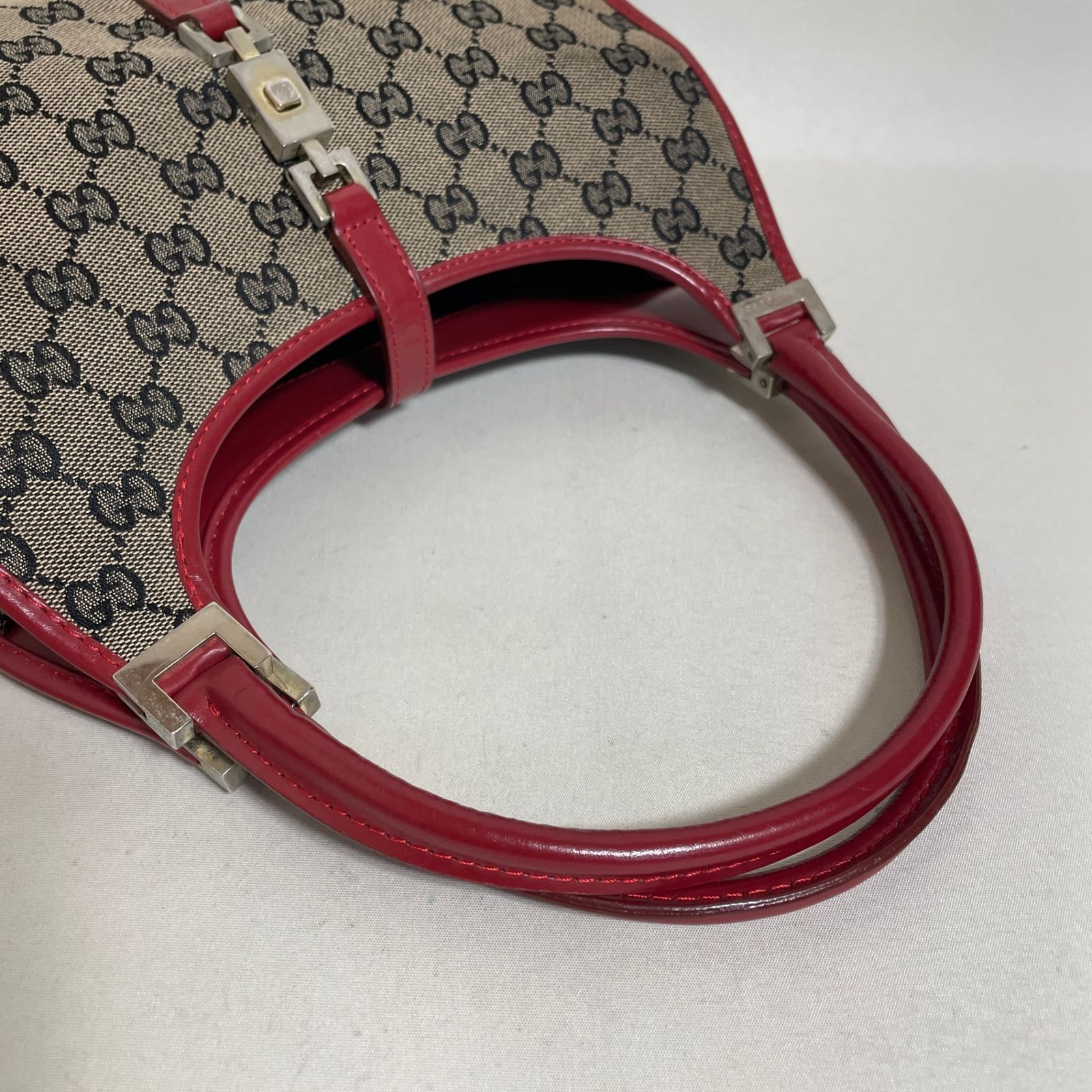 2606-174｜グッチ ジャッキー GGキャンバス ハンドバッグ レッド