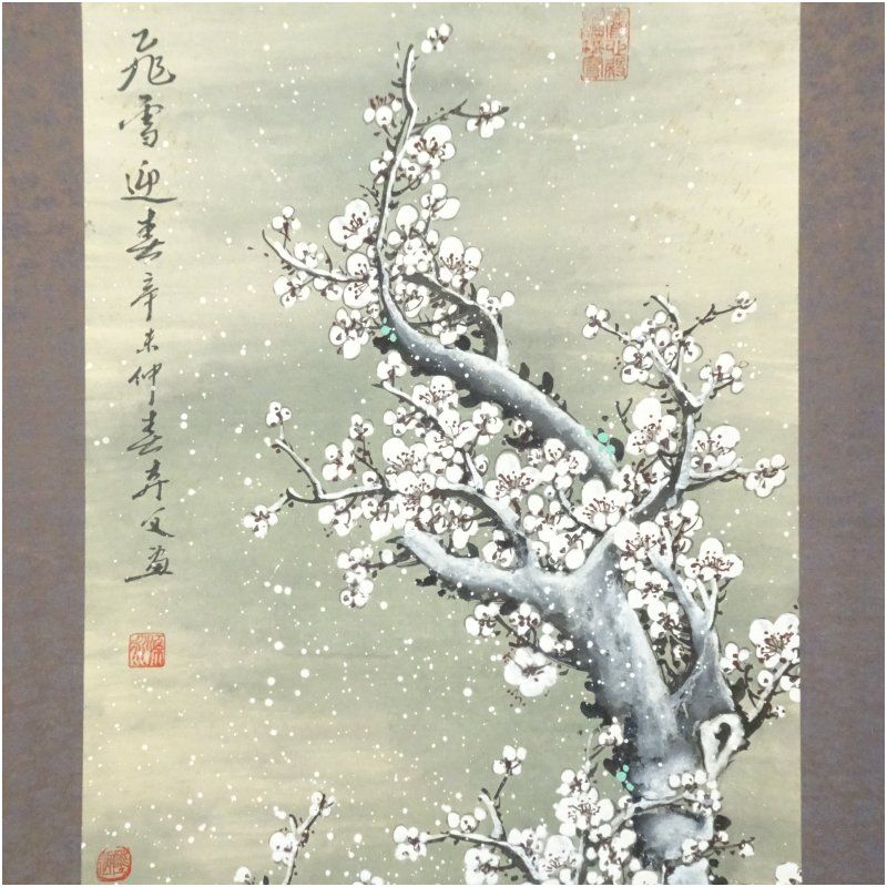 孫永筆 白梅図 肉筆紙本掛軸（紙箱） 掛け軸 床の間 書 おしゃれ 絵画