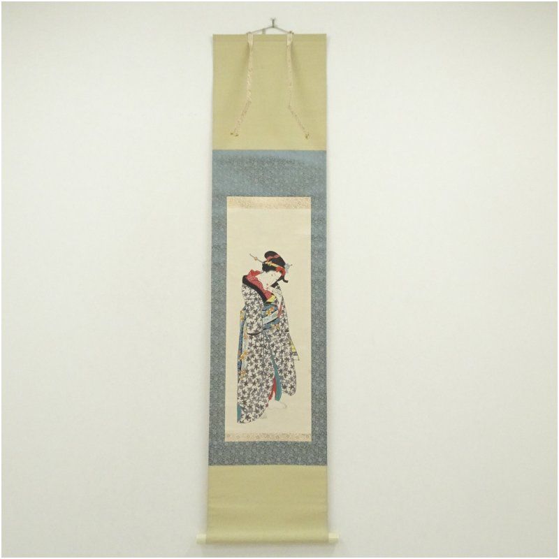渓斎英泉 恋文（おひさ） 美人画浮世絵写 印刷紙本掛軸（保護箱