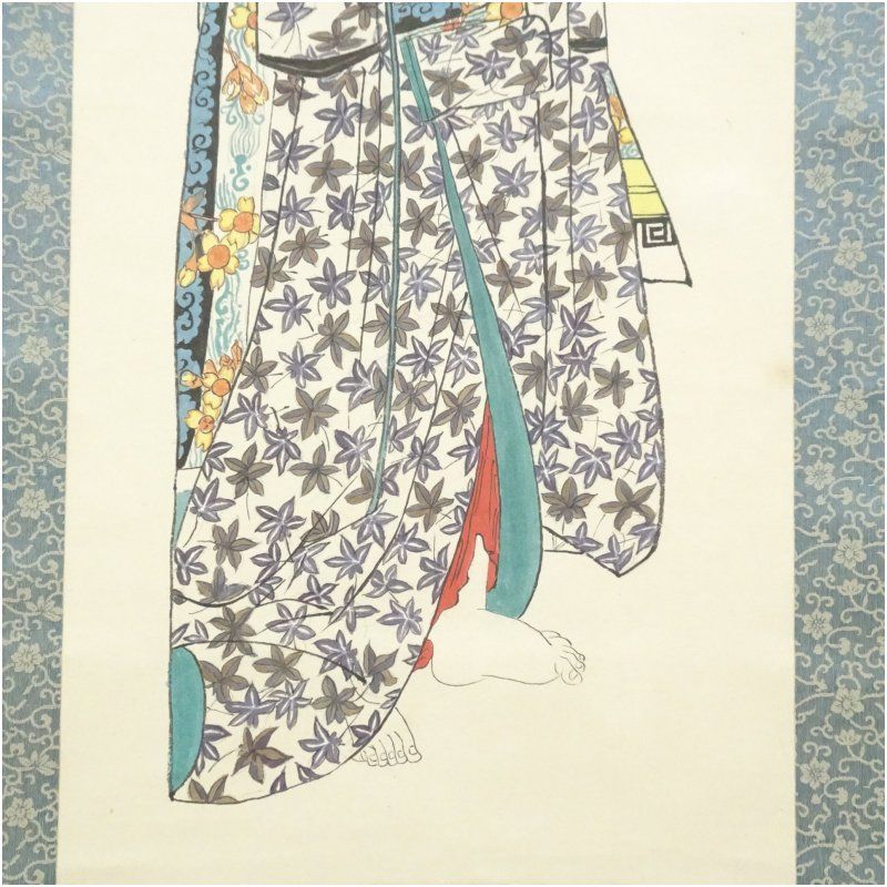 渓斎英泉 恋文（おひさ） 美人画浮世絵写 印刷紙本掛軸（保護箱