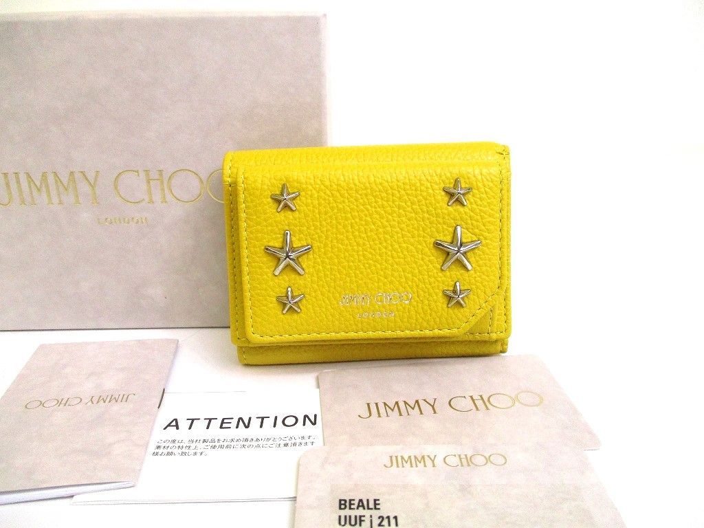 ジミーチュウ Jimmy Choo スタースタッズ カーフレザー BFEALE 3つ折り 財布 コンパクト財布 メンズ レディース 【未使用保管品】