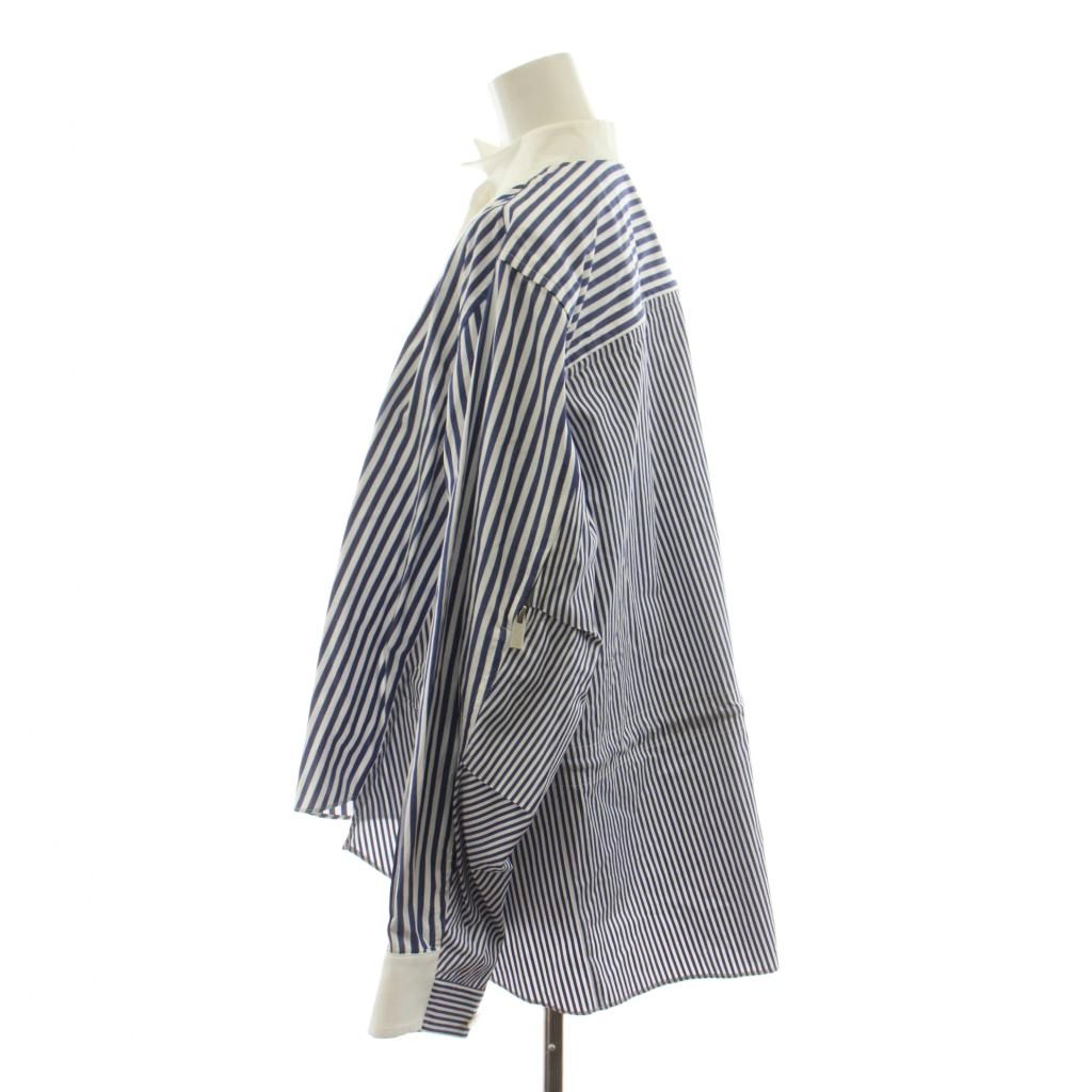 サカイ sacai 19AW 切替シャツ ブラウス 長袖 ストライプ柄 2 青