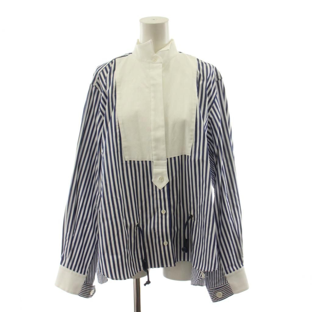 サカイ sacai 19AW 切替シャツ ブラウス 長袖 ストライプ柄 2 青