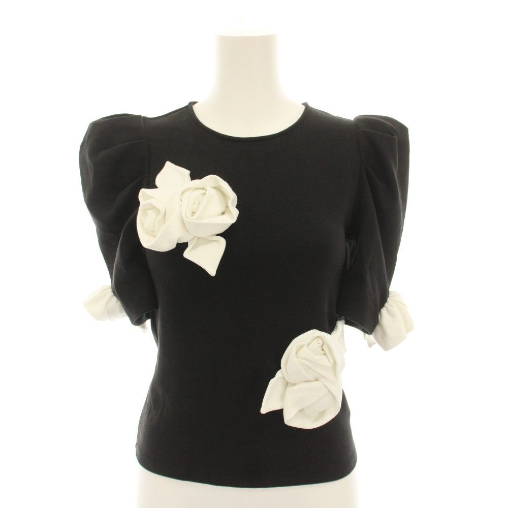 ビビィ Bibiy ロゼット ティー ROSETTE TEE Tシャツ カットソー 半袖 パフスリーブ 花モチーフ F 黒 ブラック 白 ホワイト B50-TS112BKF /YT21