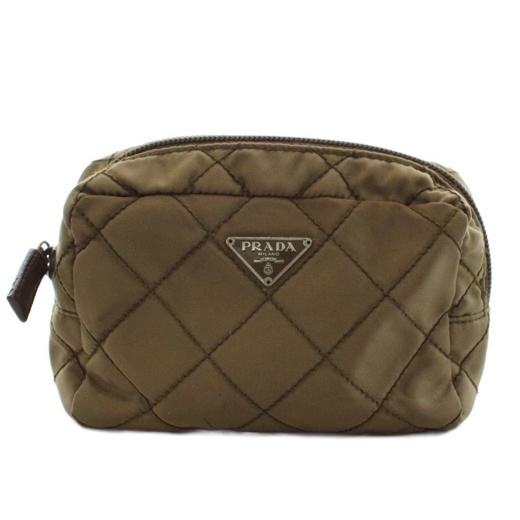 プラダ PRADA 三角プレート トライアングルロゴ ポーチ ナイロン 茶