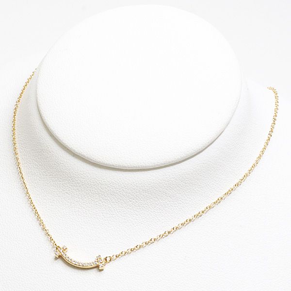 TIFFANY＆Co. ティファニーT スマイル ペンダント ミニ K18YG ダイヤモンド ネックレス 750YG【中古】