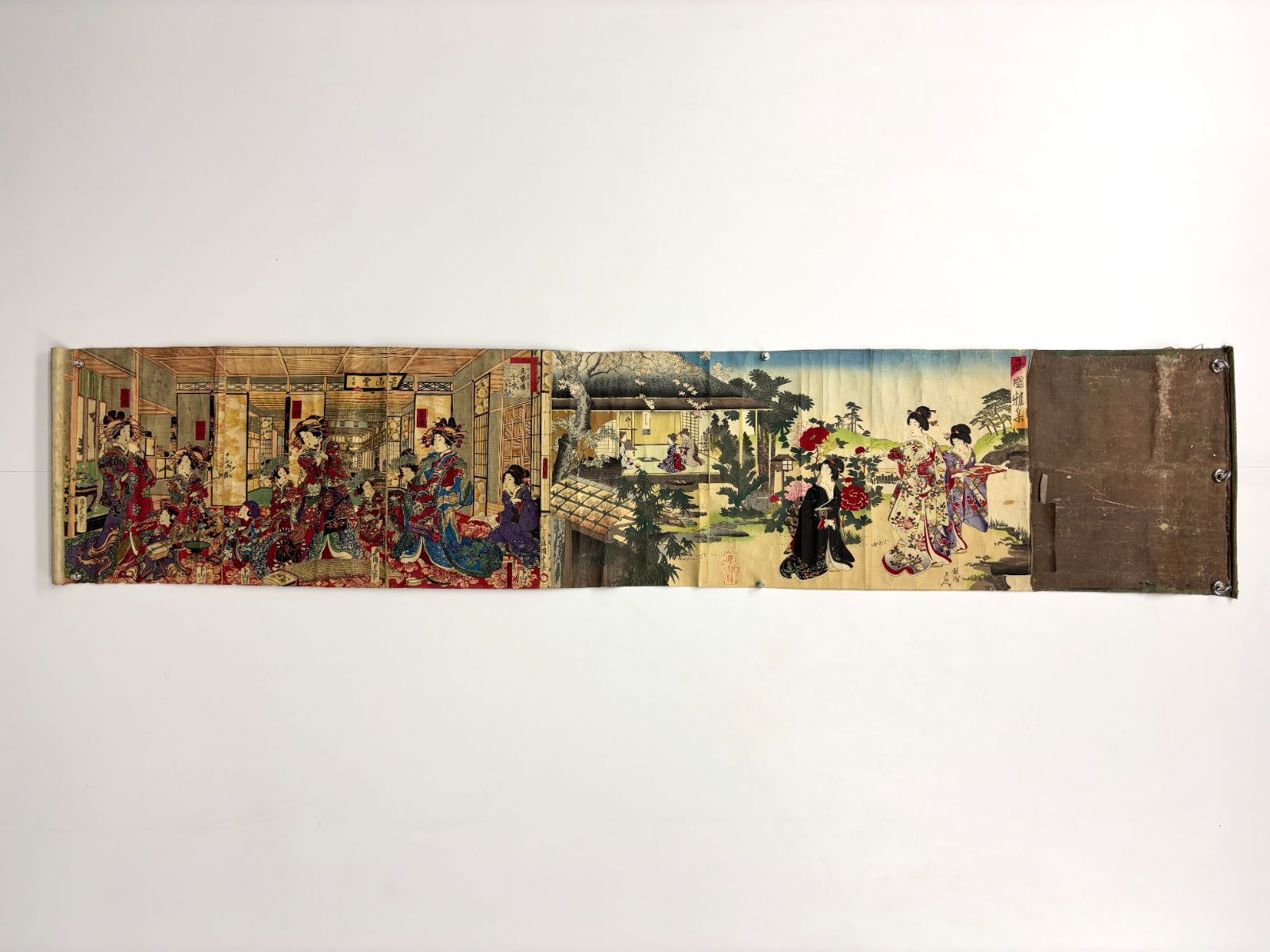 明治浮世絵 錦絵風俗図 明治錦絵 美人風俗図 折本 絵巻仕立て 骨董 古