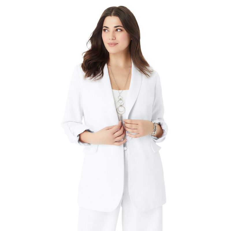 ロアマンズ レディース アウター ジャケット・ブルゾン プラスサイズ ブレザー リネン Roamans Womens Plusize Linen Blazer White ホワイト