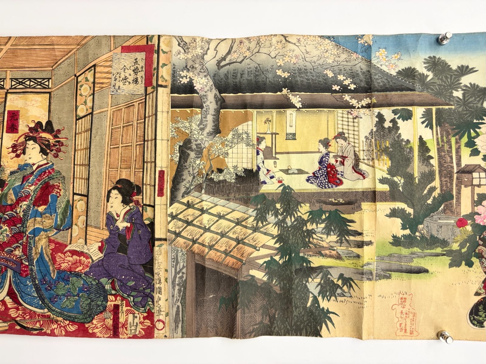 明治浮世絵 錦絵風俗図 明治錦絵 美人風俗図 折本 絵巻仕立て 骨董 古