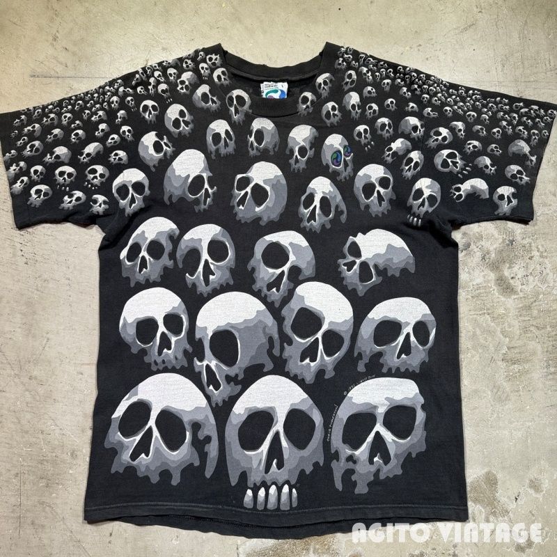 90's LIQUID BLUE SON OF SKULLS Tee スカル総柄 オールオーバープリント ブラック 1992 L USA製