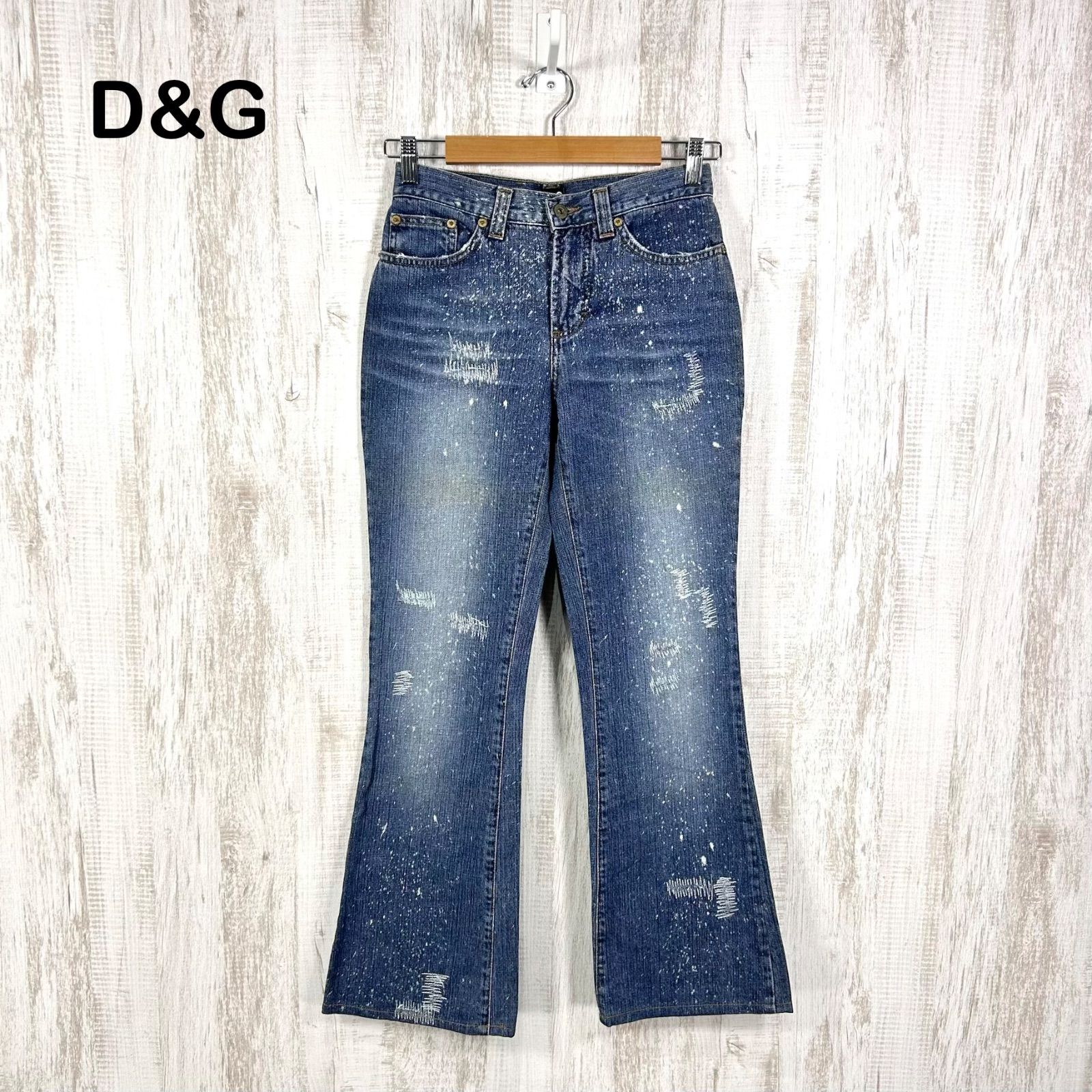 D&G DOLCE&GABBANA ドルチェアンドガッバーナ ダメージ ペイント ローライズ デニムフレアパンツ ブルー y2k