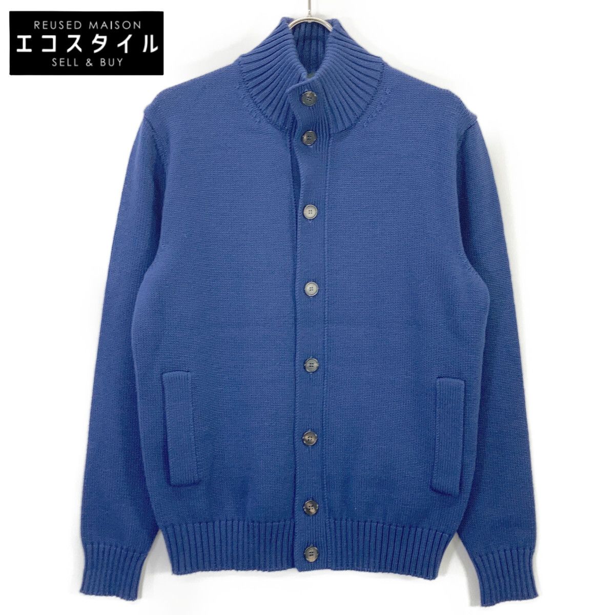 ZANONE　ザノーネ　810100 ZR229 ブルー 5ゲージウールスタンドカラーニットカーディガン CHIOTO SLIM FIT　48