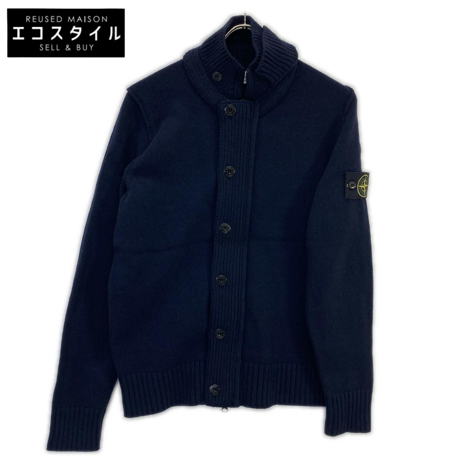 STONE ISLAND　ストーンアイランド　ネイビー ウール スタンドカラー カーディガン　M