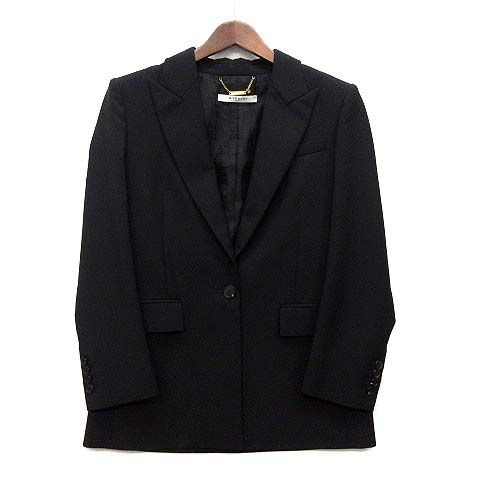 ジバンシー テーラードジャケット 黒 背抜き 毛 春秋 美品 ジバンシィ GIVENCHY ピークドラペル テーラード ジャケット 1B ウール