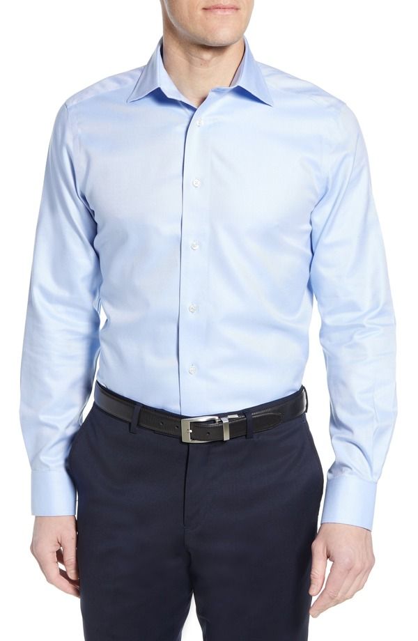 デイビッドドナヒュー メンズ トップス シャツ Davidonahue Luxury NonIron Trim Fit Solidresshirt Sky