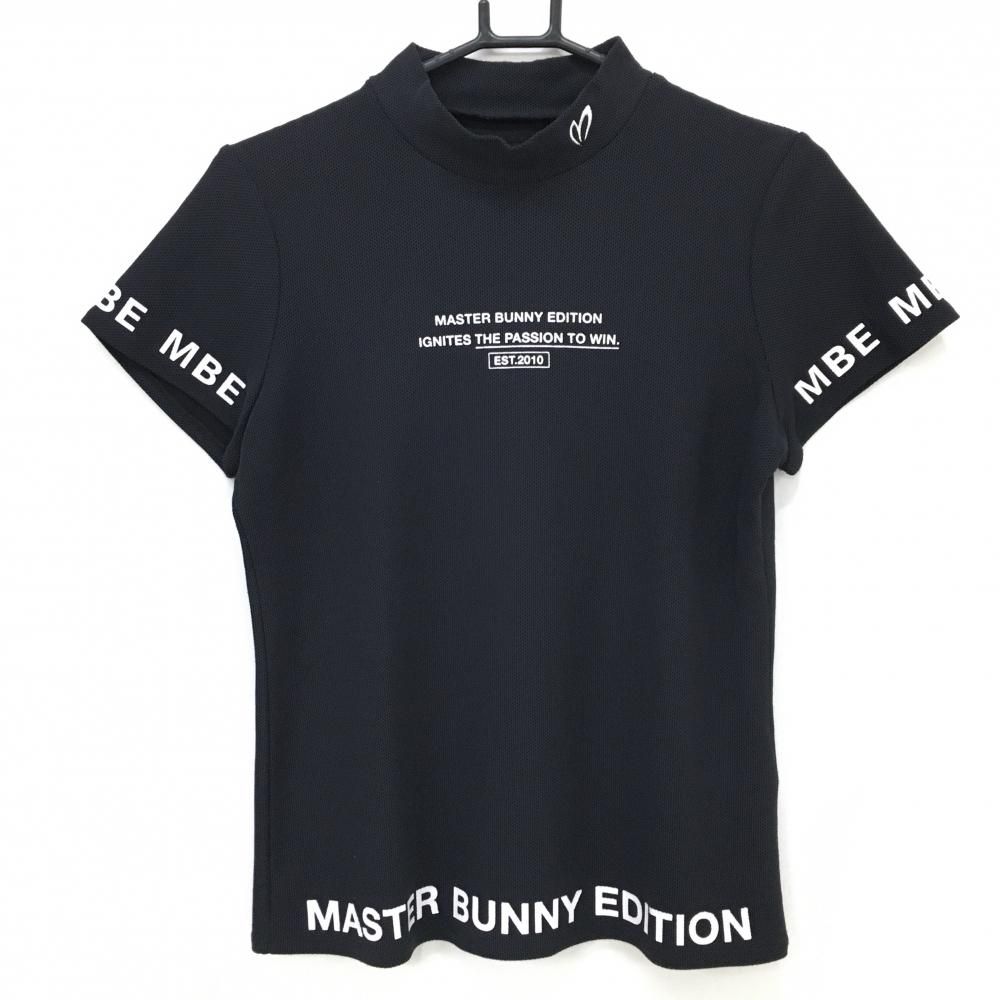 【美品】マスターバニー 半袖ハイネックシャツ ダークネイビー×白 ロゴプリント レディース 2(L) ゴルフウェア MASTER BUNNY EDITION