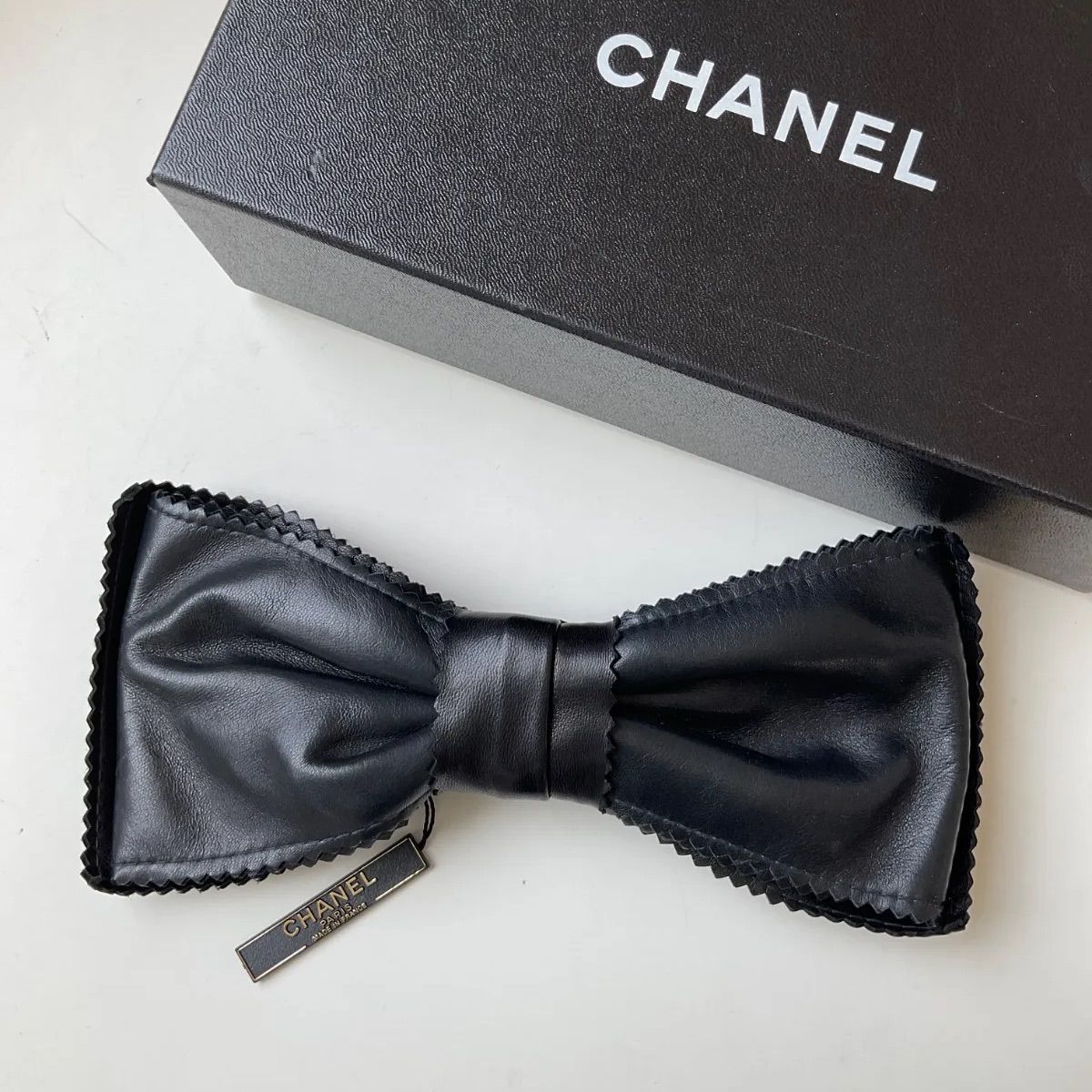 CHANEL シャネル レザー バレッタ リボン 黒 ヴィンテージ