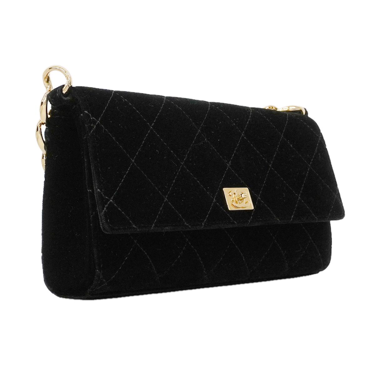 CHANEL シャネル マトラッセ ベロア 親子ハンドバッグ 黒 6gb0946-k】シャネル ハンドバッグ マトラッセ ベロア ブラック