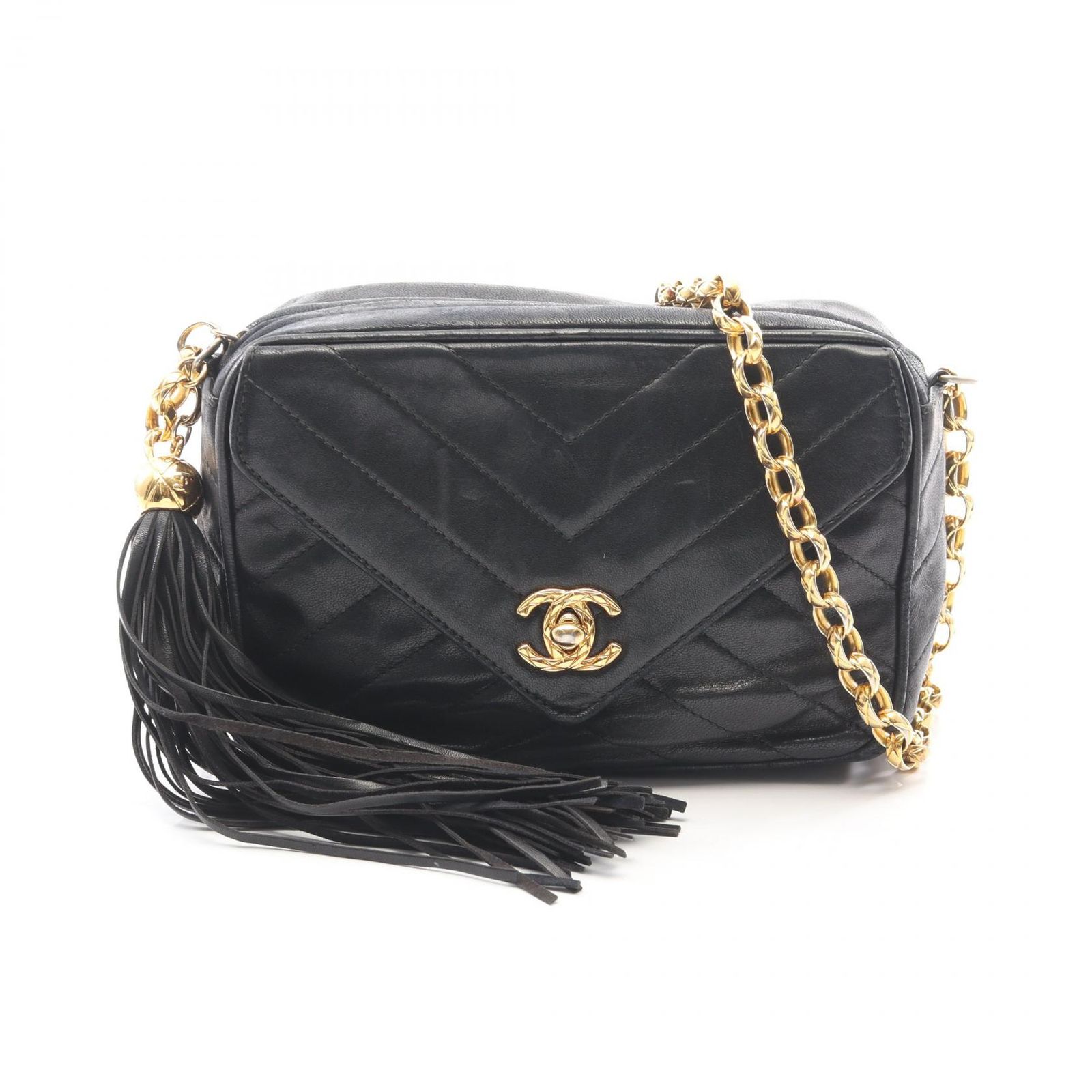 シャネル CHANEL ショルダーバッグ Vステッチ シェブロン タッセル