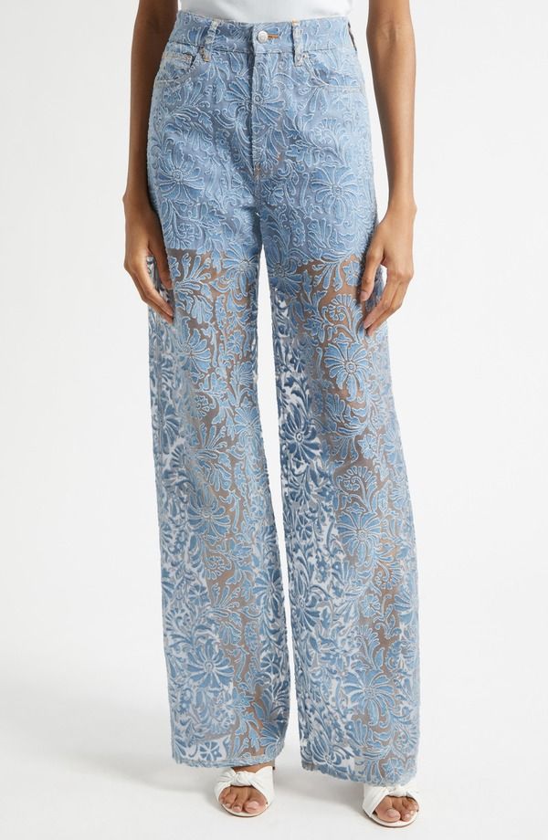 ヴェロニカ ベアード レディース ボトムス デニムパンツ ワイドレッグ フラワー柄 ジーンズ フラワー Veronica Beard Taylor Burnout Floral Wide Leg Je