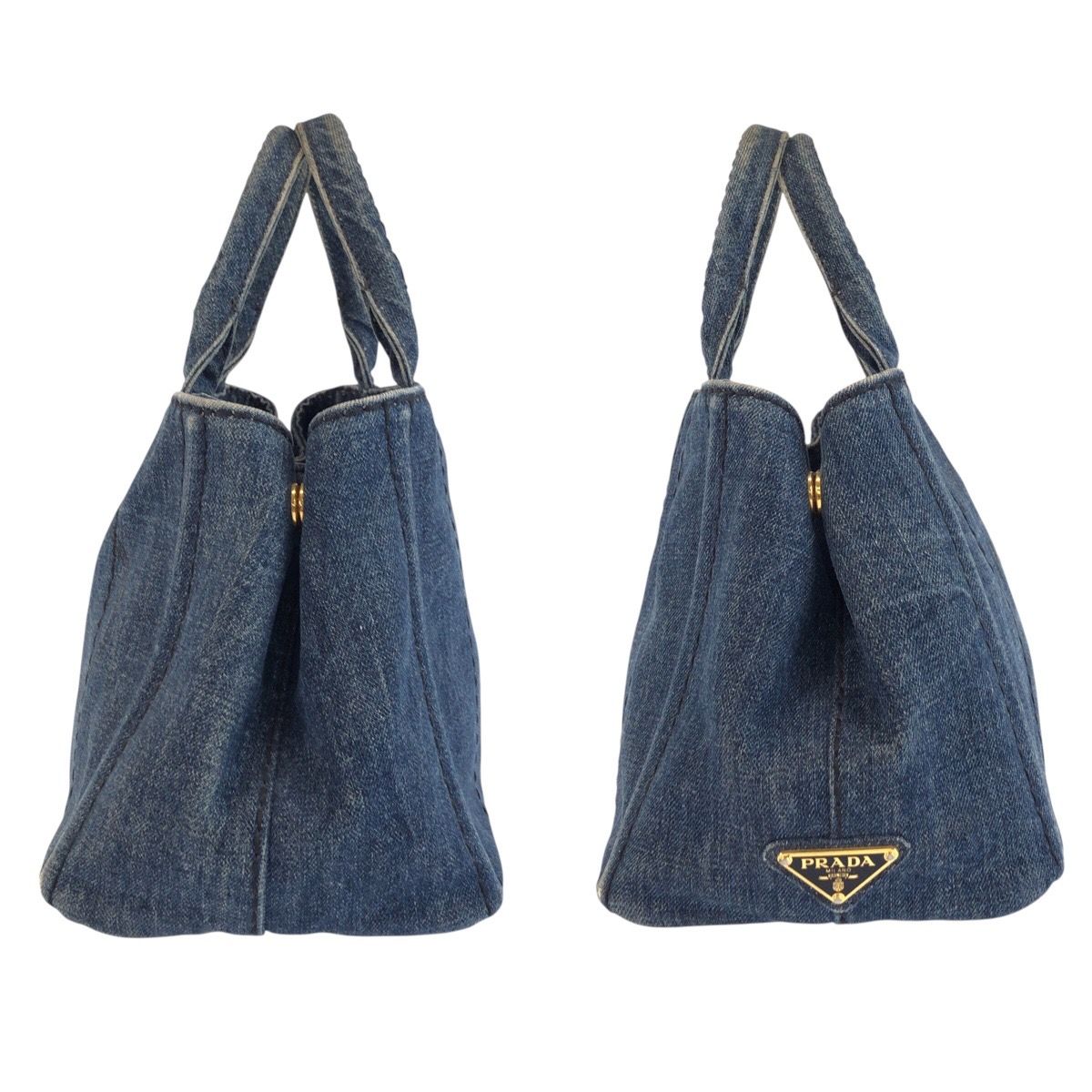 PRADA プラダ カナパ ブルー ゴールド金具 デニム トートバッグ