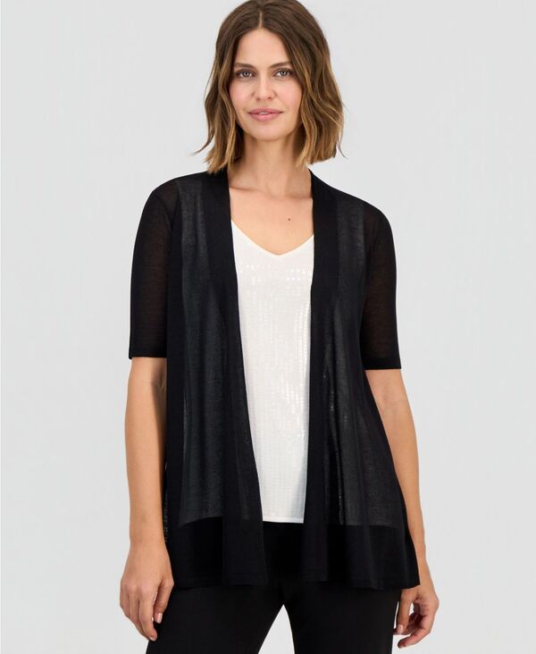 アンクライン レディース アウター ニット・セーター 半袖 シアー カーディガン Anne Klein WomenshortSleeve OpenFront SemiSheer Cardiganne