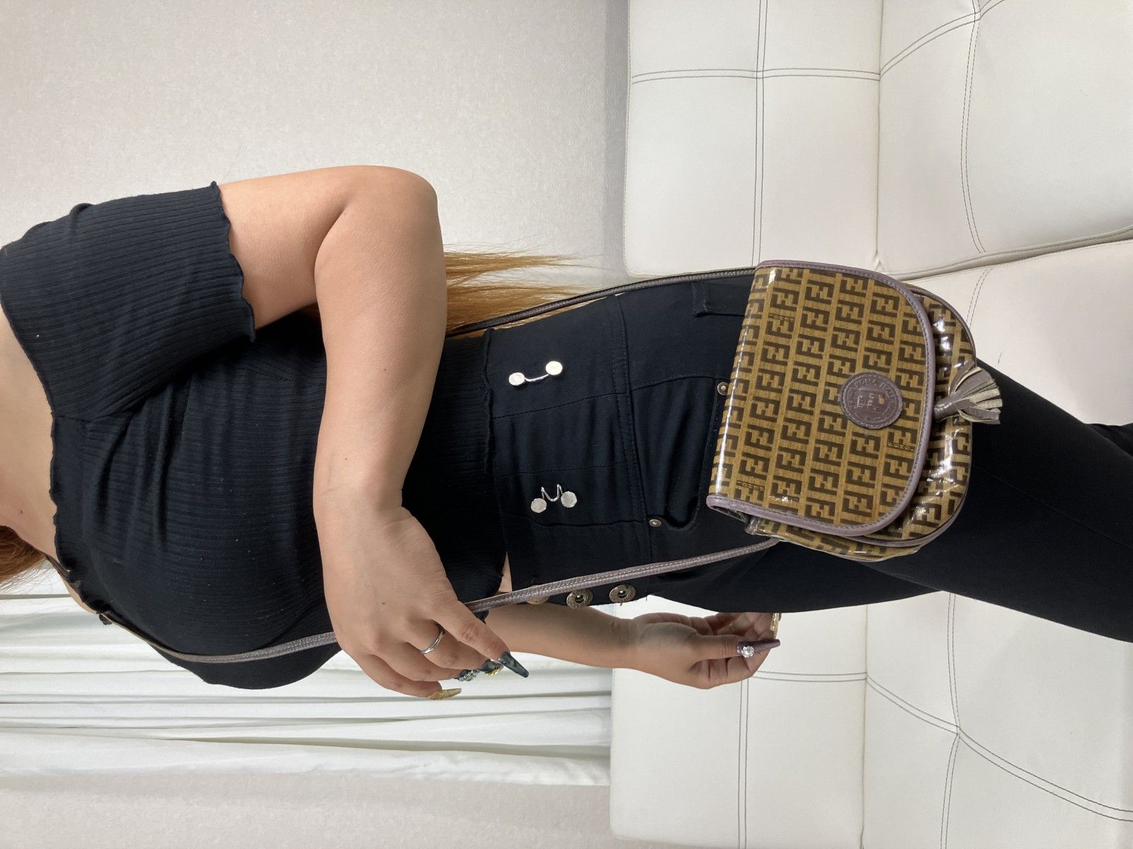 FENDI フェンディ ズッカ FF柄 PVC レザー フラップ ショルダーバッグ 