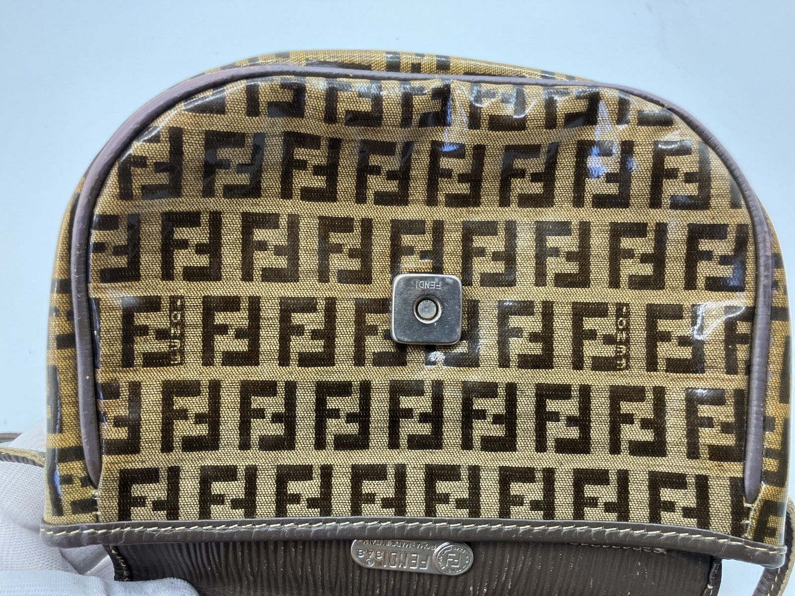 FENDI フェンディ ズッカ FF柄 PVC レザー フラップ ショルダーバッグ 