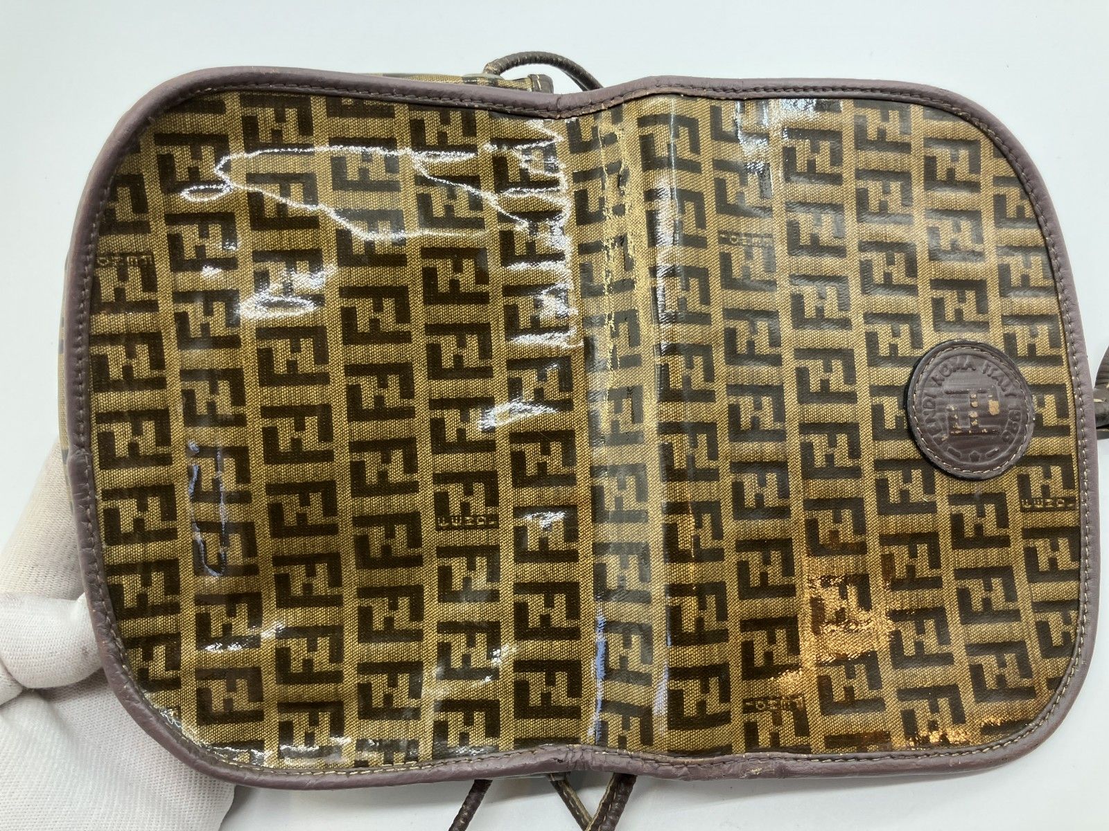 FENDI フェンディ ズッカ FF柄 PVC レザー フラップ ショルダーバッグ 