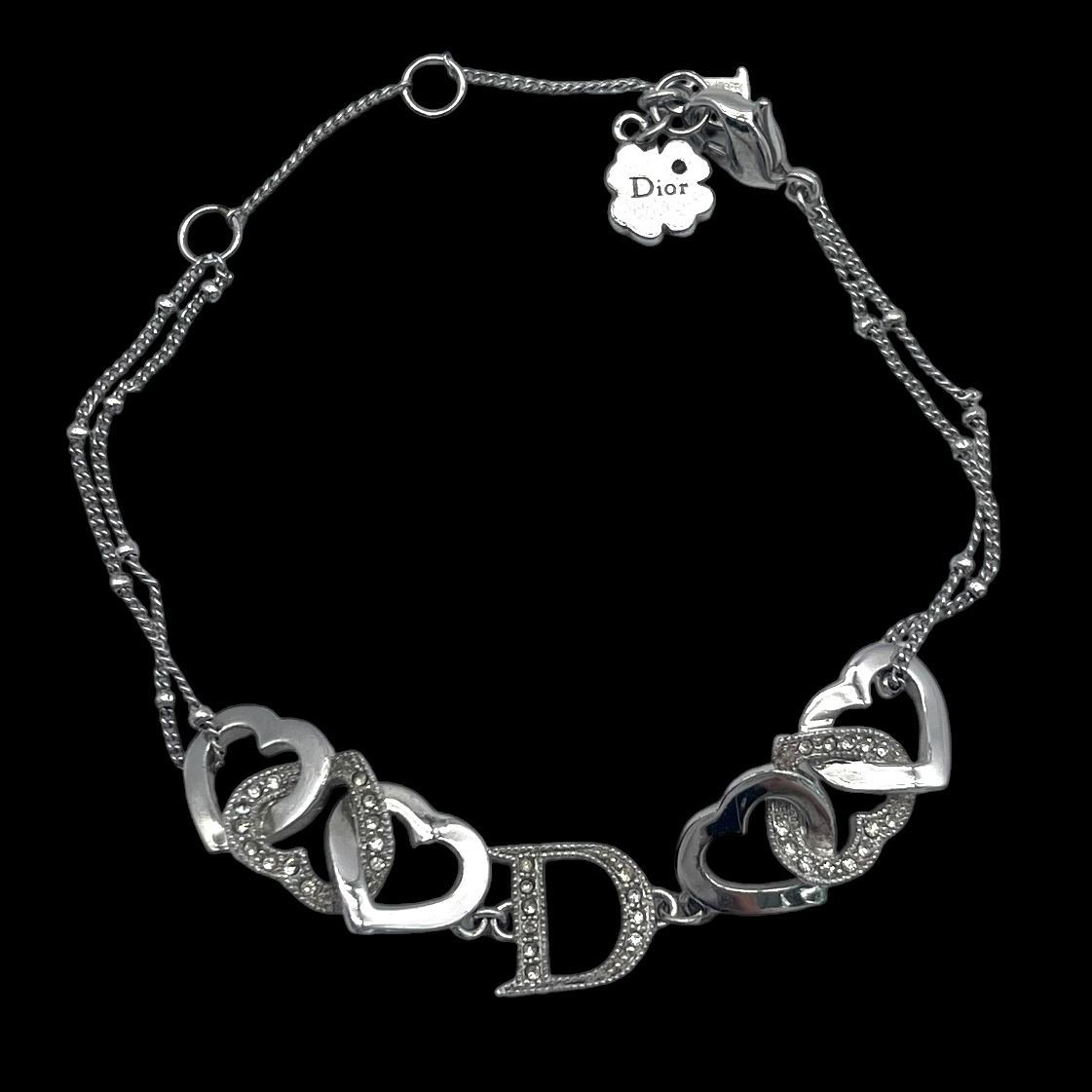 Dior ハート 2連 ブレスレット Christian Dior クリスチャンディオール ハート Dロゴ ラインストーン