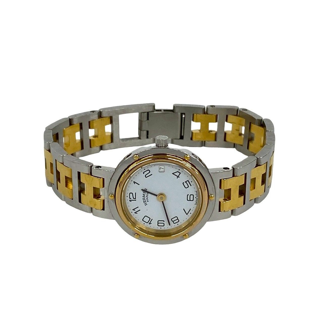 稼働品 極 美品 HERMES エルメス クリッパー ステンレス GP クォーツ
