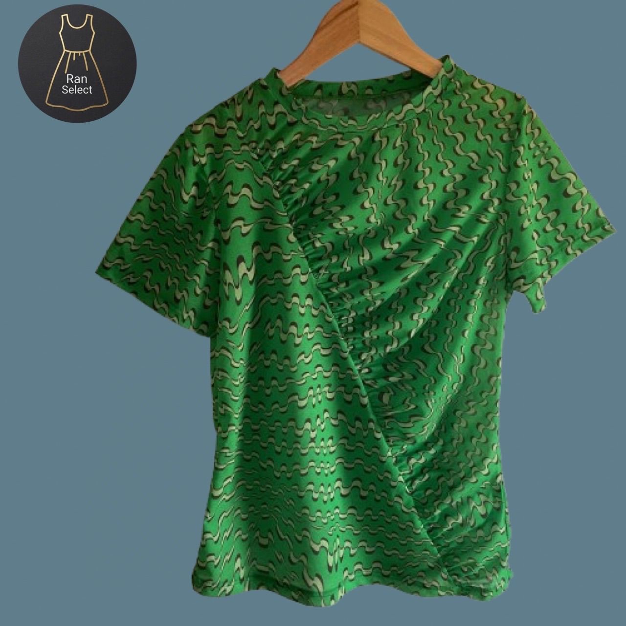 MAISON SPECIAL メゾンスペシャル ウェーブプリントギャザーTシャツ 