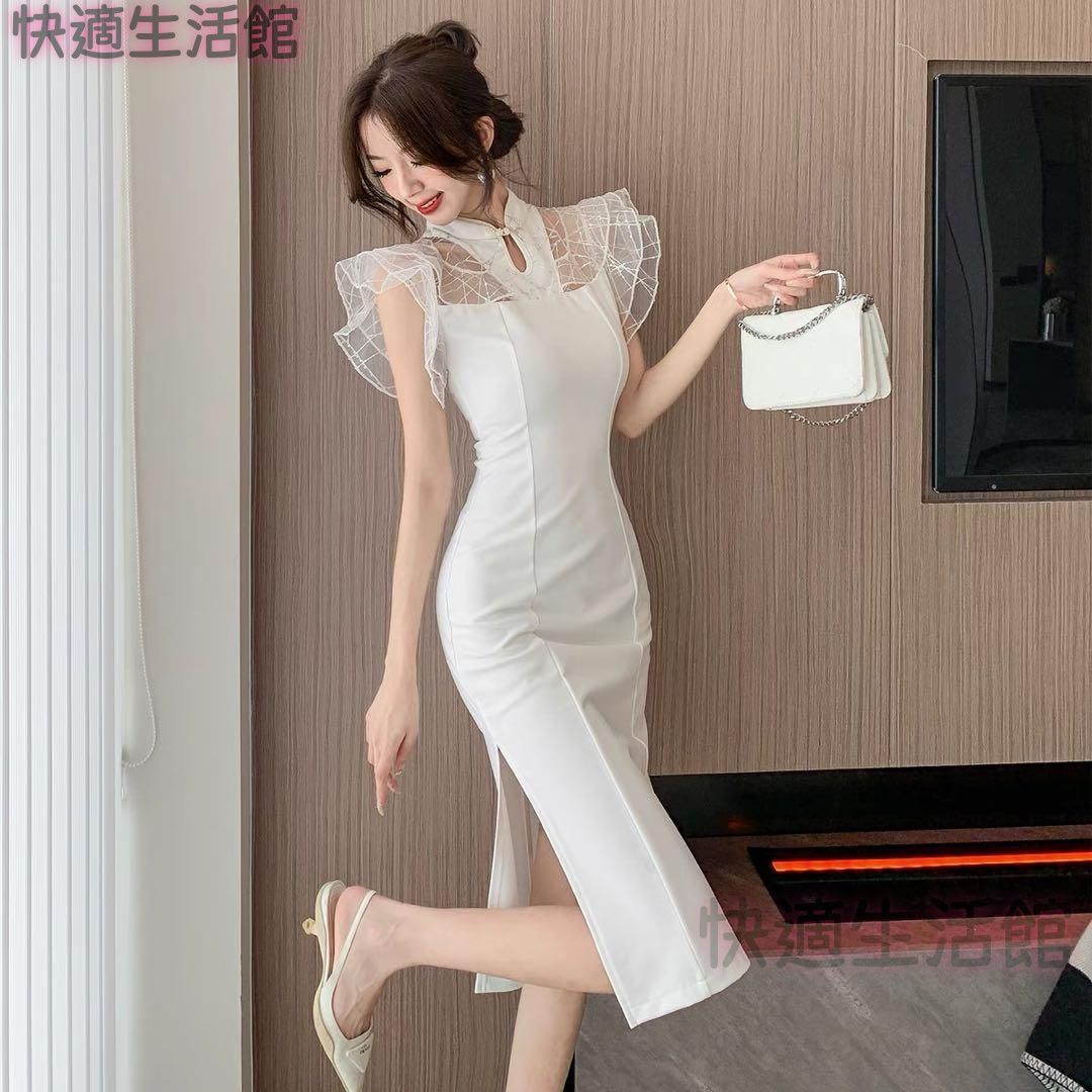 人気商品 真っ白な美しいシルエット★ひざ丈タイトドレス★シンプル★結婚式 パーティー★年中 lf708
