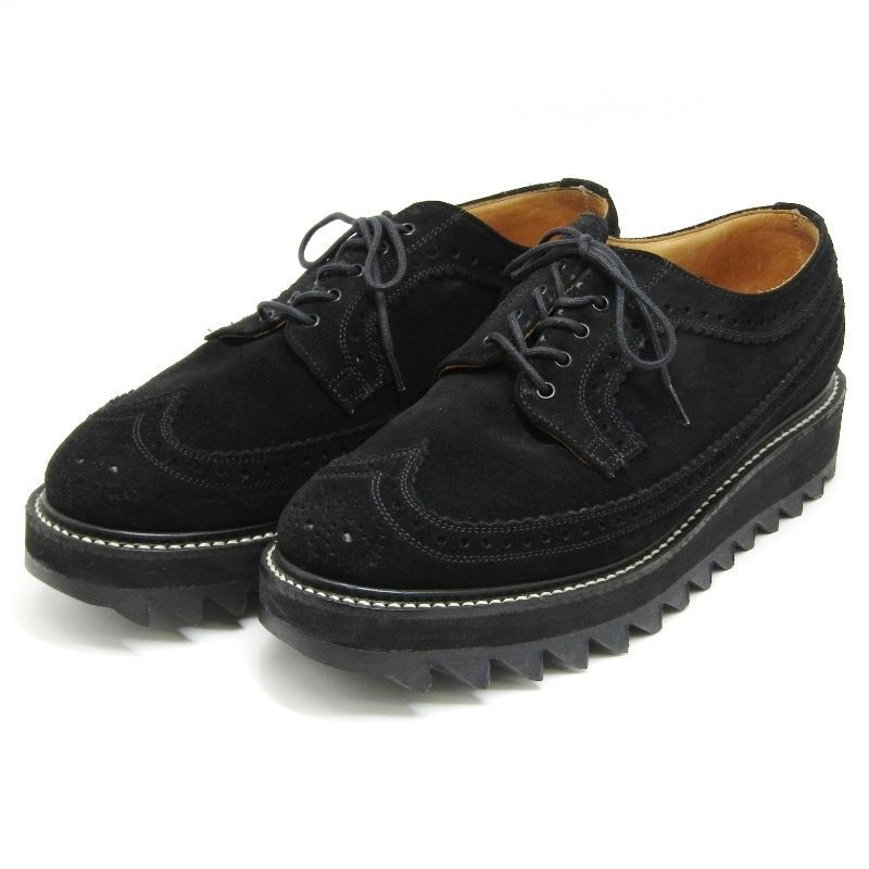 GEORGE COX × BAL ジョージコックス UK7.5 ロングウイングチップ 14807 スエード シャークソール イングランド製 ブラック 黒 18002234