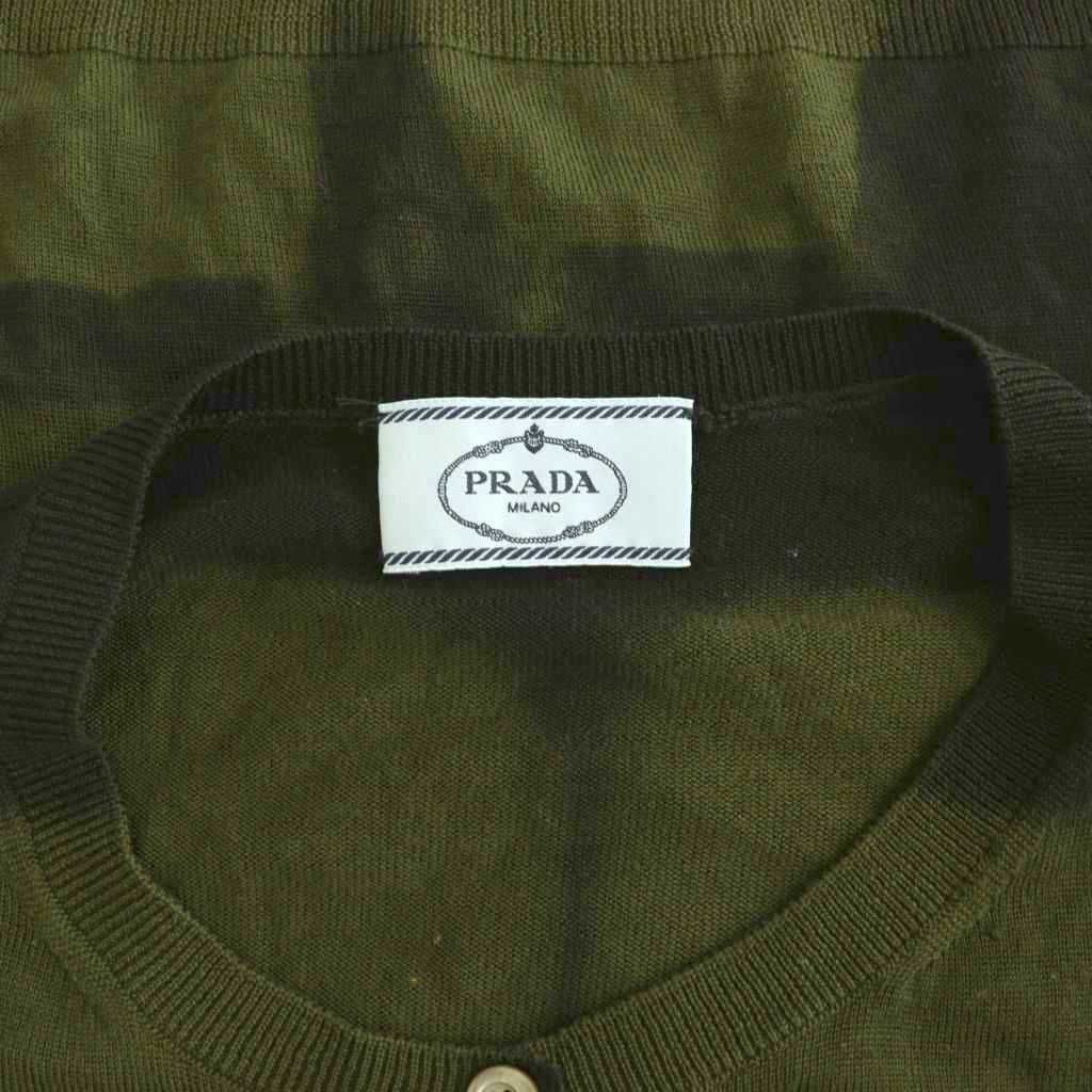プラダ PRADA ニットカーディガン クルーネック ウール 長袖 40 カーキ /HS ■GY62