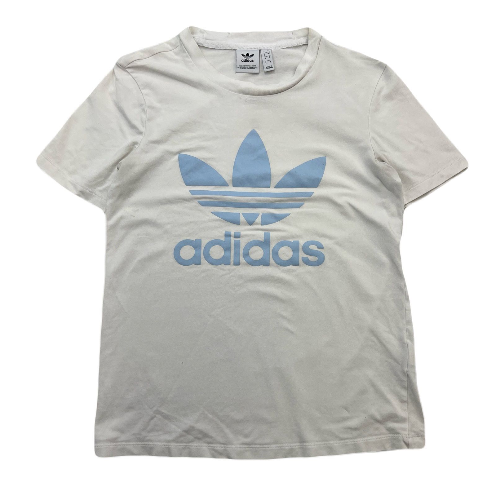 adidas アディダス オリジナルス Tシャツ 半袖 メンズ L ホワイト トレフォイル ビッグロゴ フロントプリント 3ストライプス