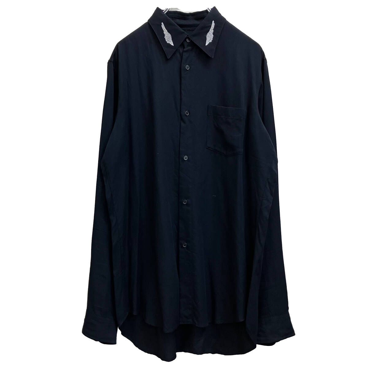 02AW YOHJI YAMAMOTO POUR HOMME 友禅羽根レーヨンシャツ HM-B43-206 サイズ4 ブラック ヨウジヤマモトプールオム