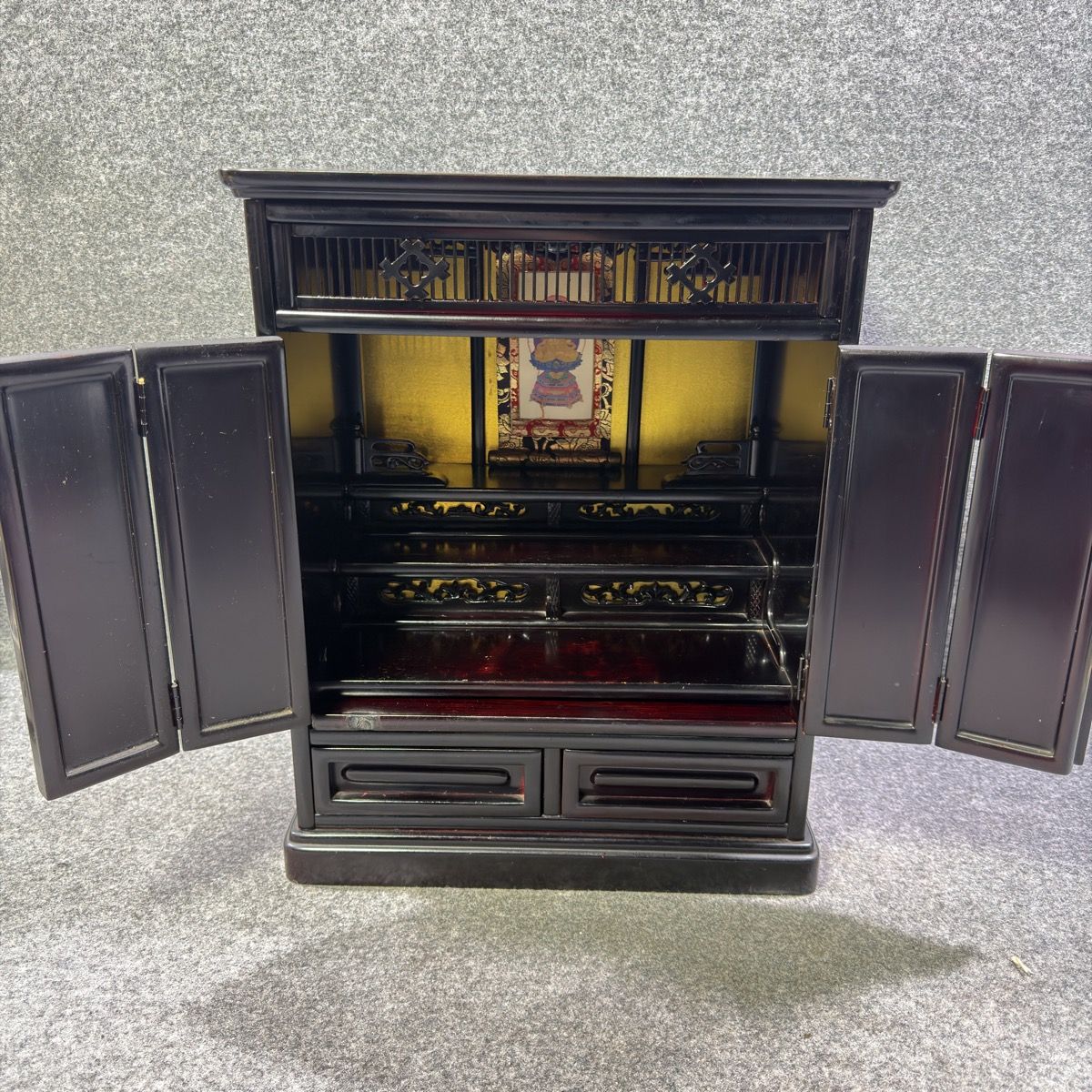 中古】ミニ仏壇 漆調 黒塗り 小型 仏壇 コンパクト 紀州漆器風 伝統型 
