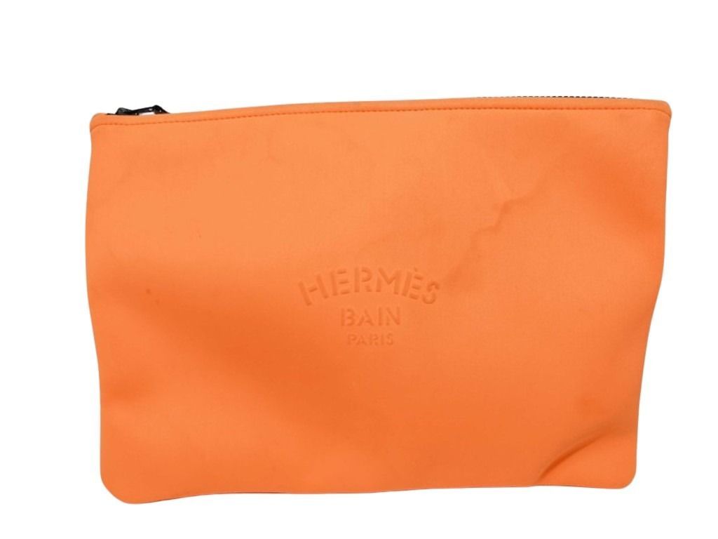 HERMES エルメス ポーチ BAIN フラットポーチ オレンジ系 キャンバス