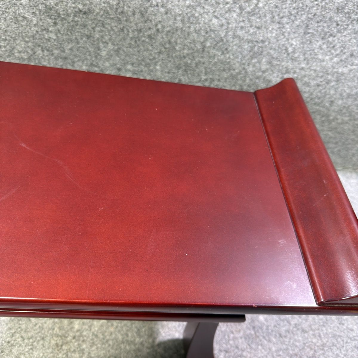 中古】経机 18号 唐木調 紫檀調 仏具 供物台 筆返し付き 1杯引出し 