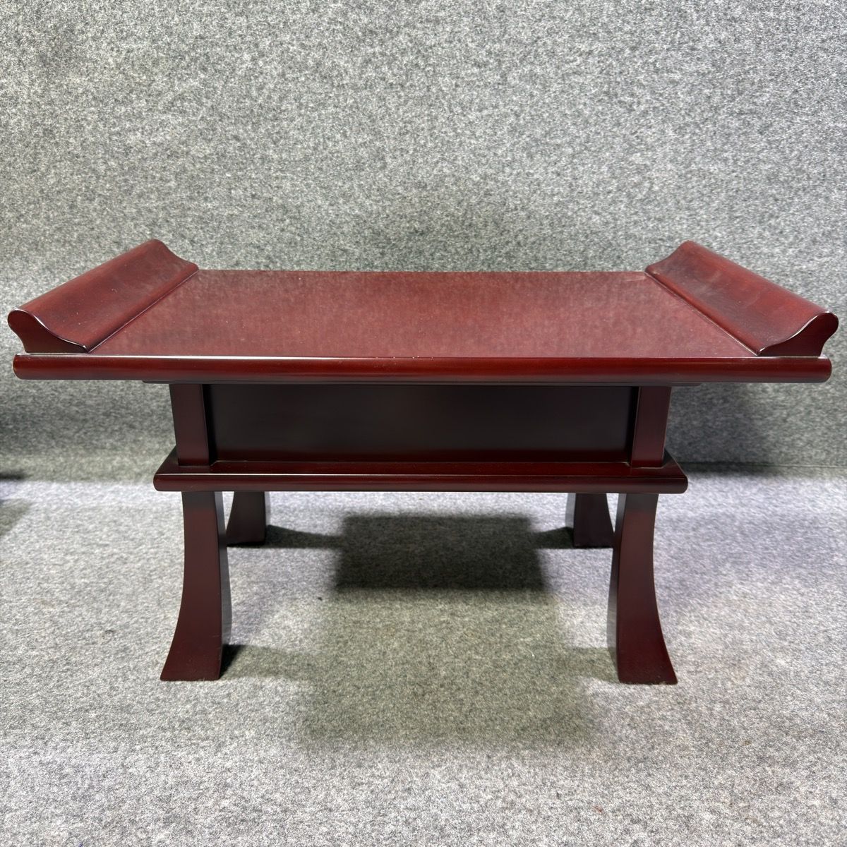 中古】経机 18号 唐木調 紫檀調 仏具 供物台 筆返し付き 1杯引出し 
