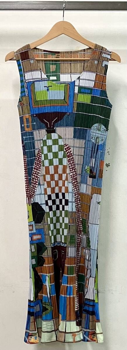 PLEATS PLEASE プリーツプリーズ ノースリーブワンピース サイズ2 マルチカラー PP14-JH146 日本製 グラフィックアート モード