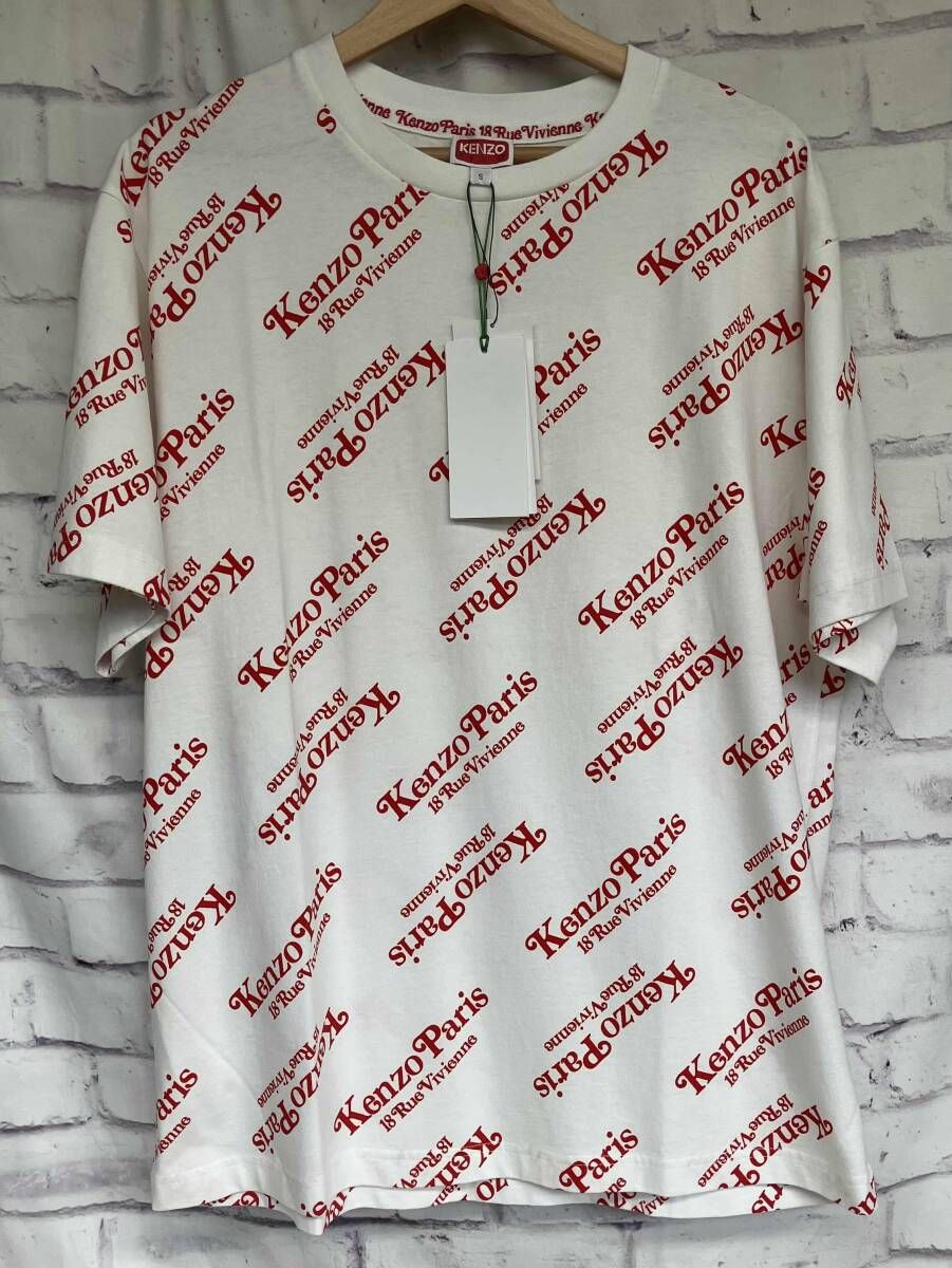 【24SS 新品タグ付き】KENZO × VERDY ケンゾー ヴェルディ OVERSIZE TSHIRT Sサイズ ロゴ 総柄 ホワイト 定価￥3.8万 メンズ 夏